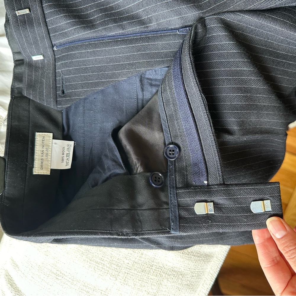 Dries Van Noten 100% Wool Pants Size 38 Navy Blie Pinstripe